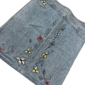 VTG Y2K Denim Jean Skirt Sz‎ 10 Floral Embroidered i.e. relaxed Rare!